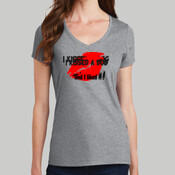 Ladies V Neck Kissed a Dog